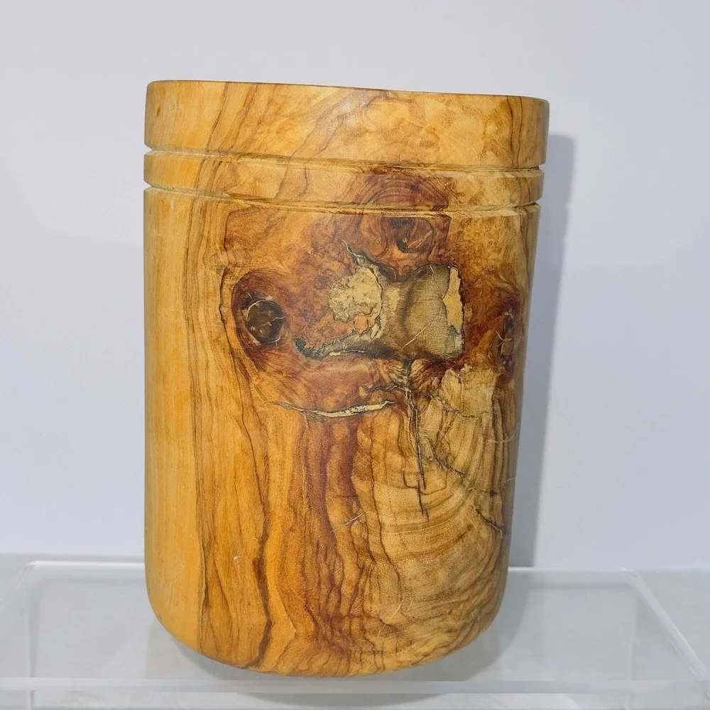 Berard Kitchen Utensil Holder 6in Olive Wood French Handcrafted Brown Crock
